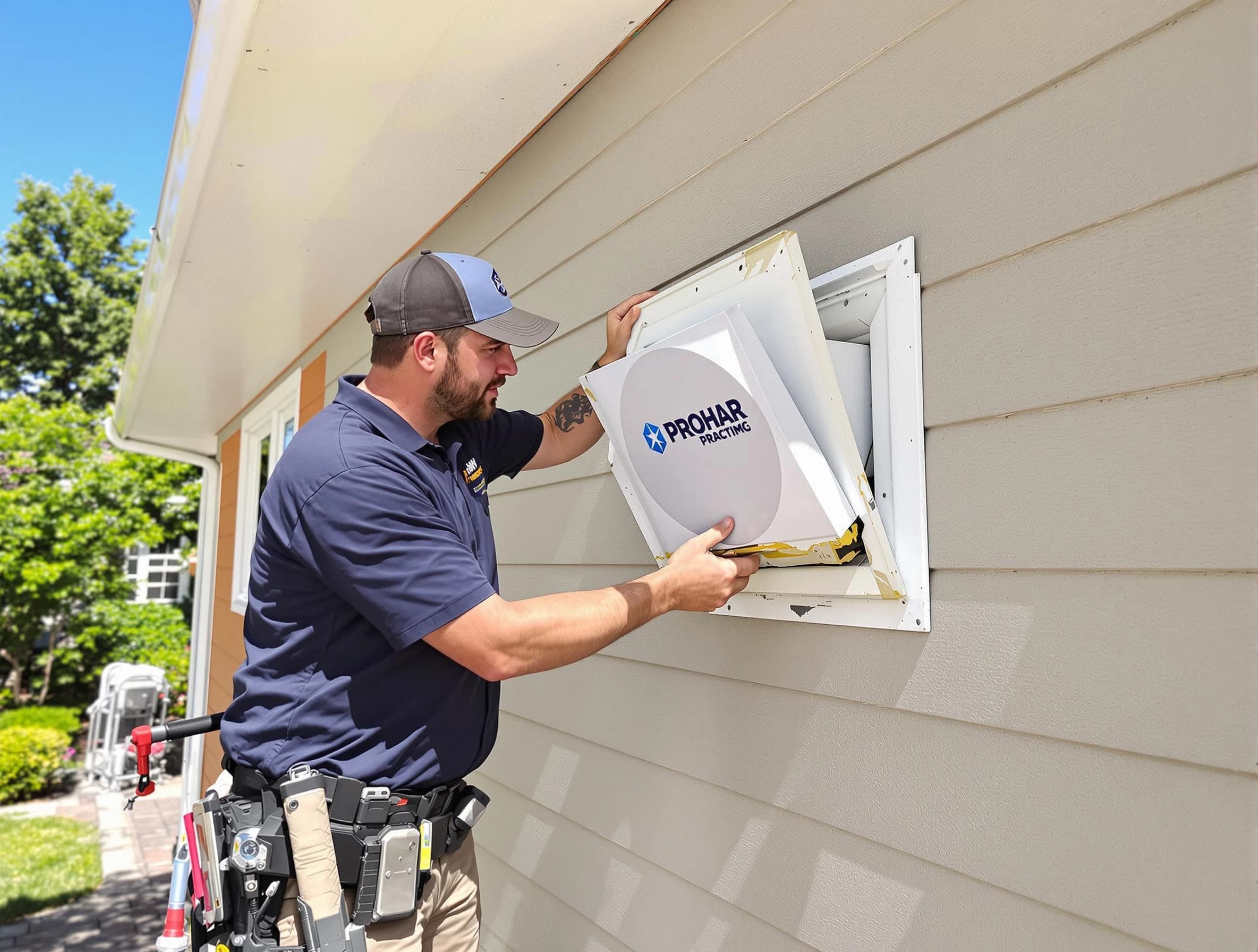 Tolleson Dryer Vent Cleaning technician installing a new protective dryer vent cover on a home in Tolleson