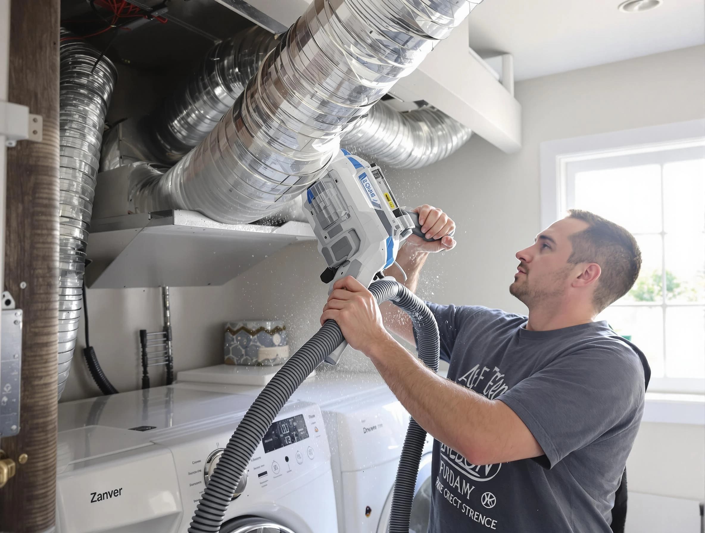 Tolleson Dryer Vent Cleaning specialist cleaning deep within a dryer vent duct system in Tolleson
