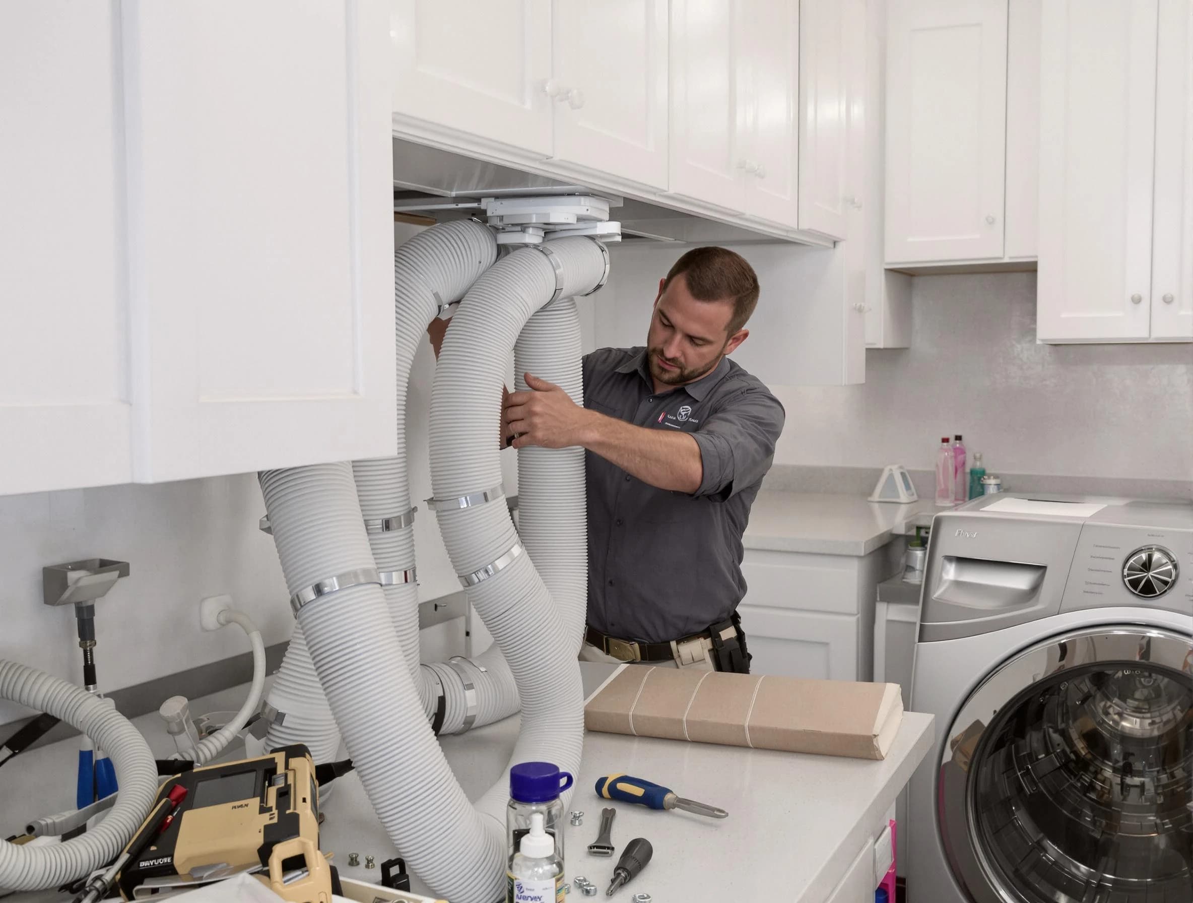 Tolleson Dryer Vent Cleaning technician installing a new professional-grade dryer vent hose in Tolleson