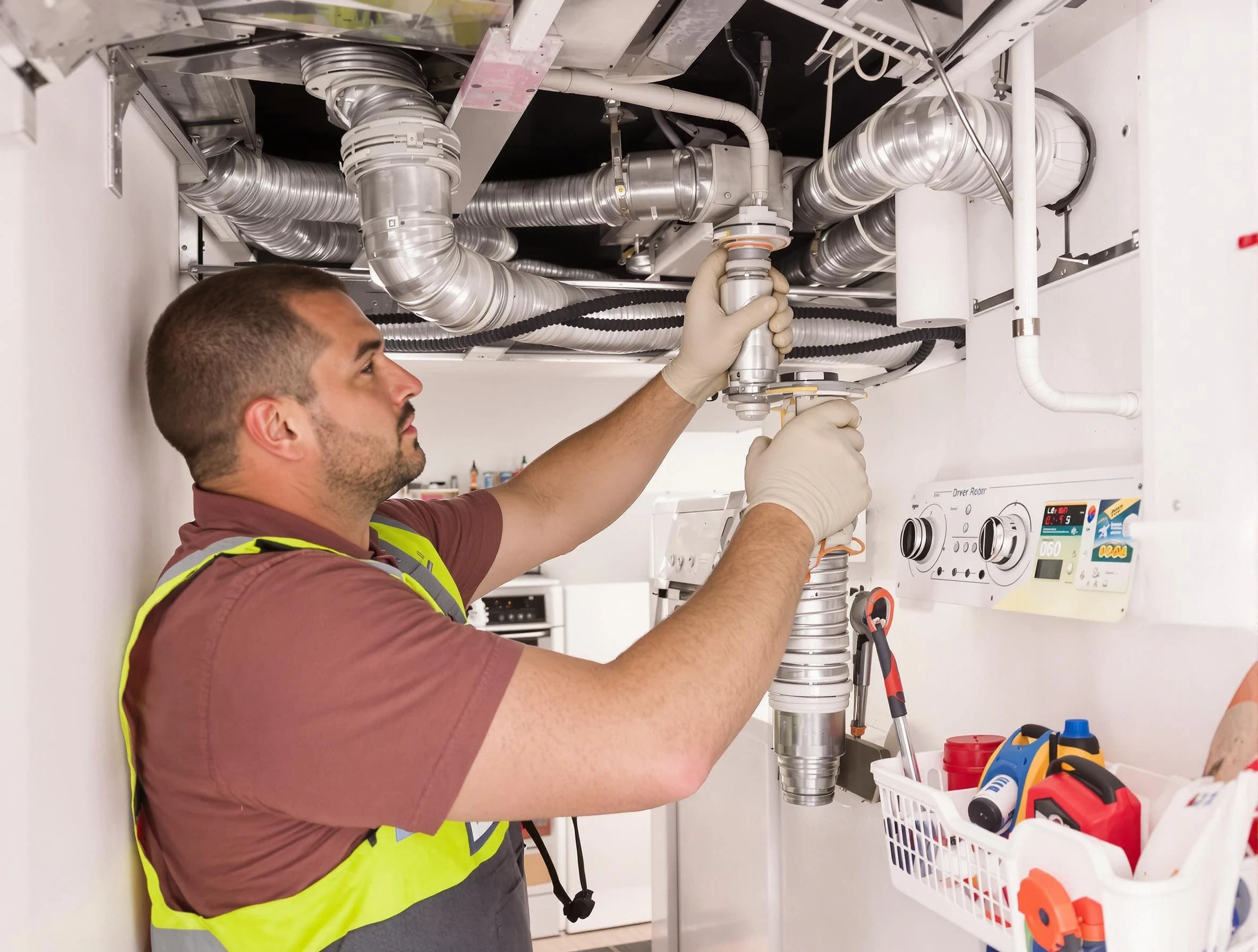 Tolleson Dryer Vent Cleaning expert performing both repair and installation work on a dryer vent system in Tolleson