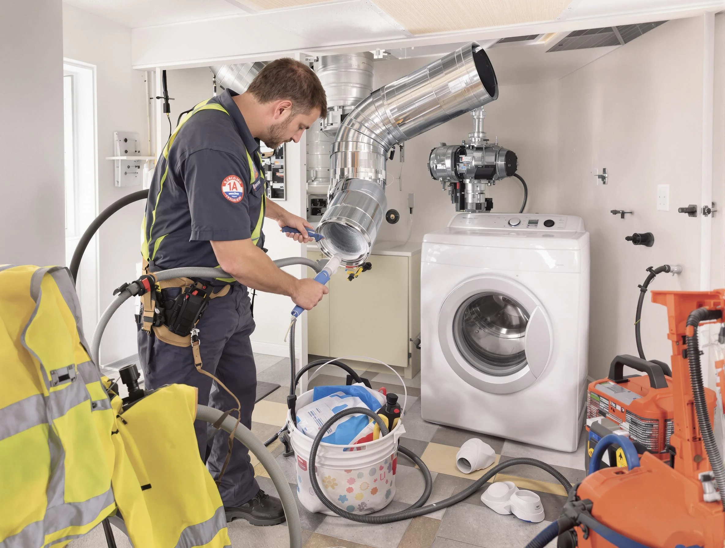 Tolleson Dryer Vent Cleaning technician using specialized equipment to clear severe dryer vent blockage in Tolleson