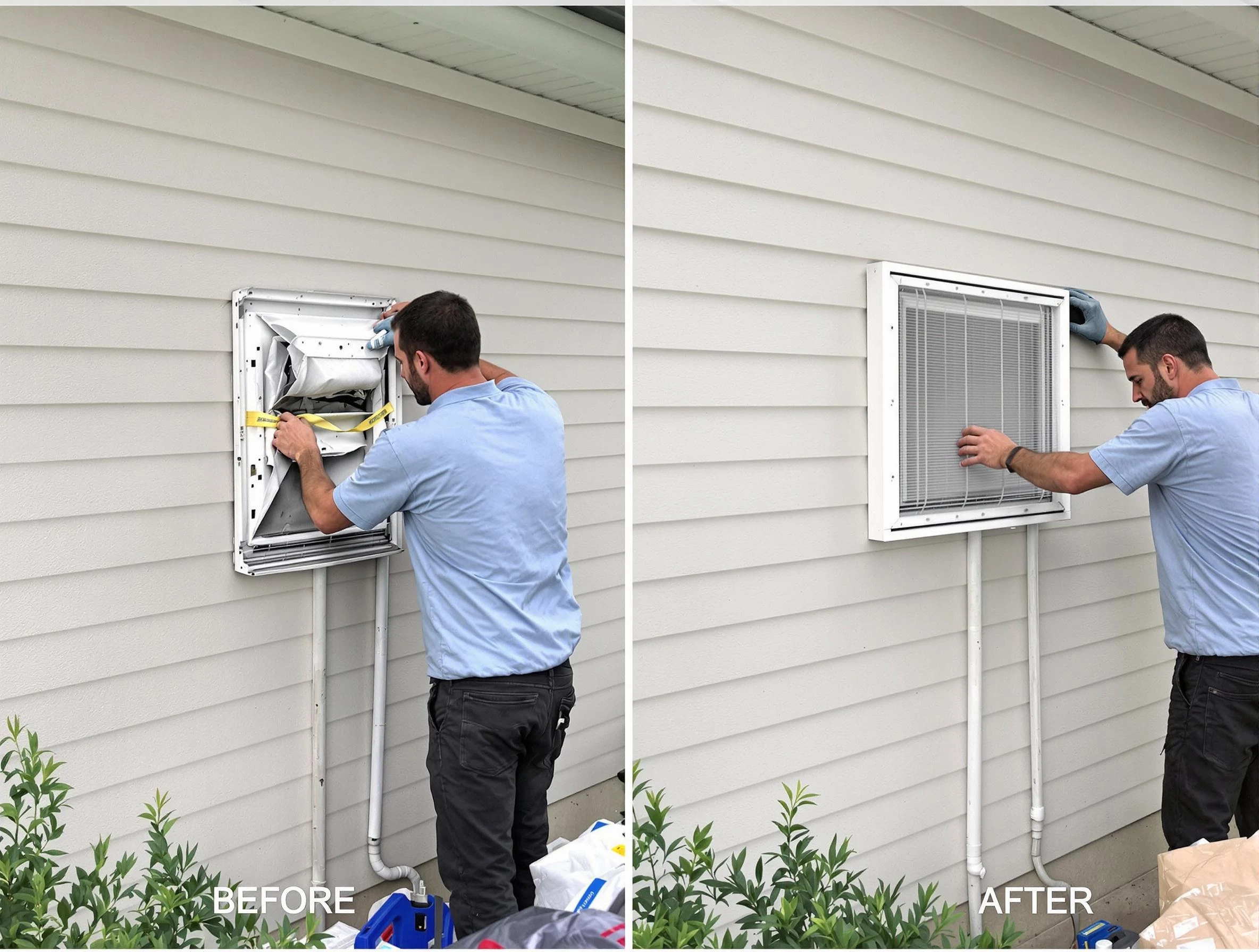 Tolleson Dryer Vent Cleaning technician installing high-quality dryer vent cover at a residential property in Tolleson